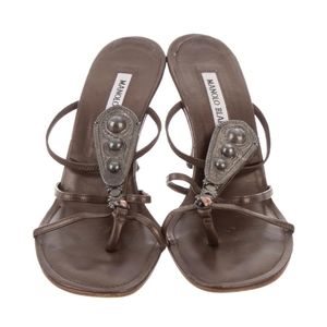Manolo Blahnik Embellished Leather Thong Sandals